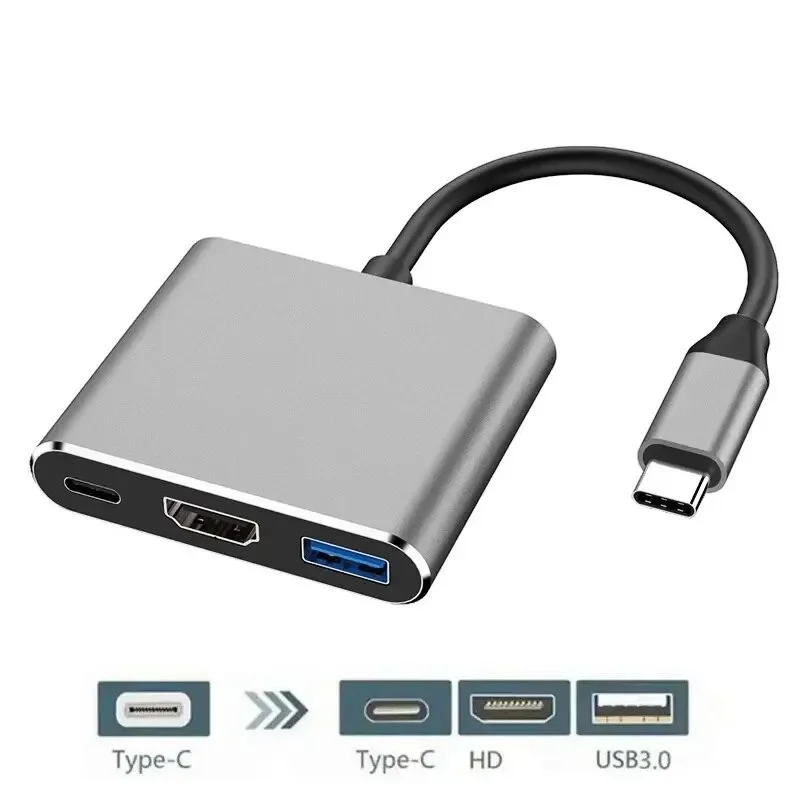 

New 3 in 1 HUB Usb C 3.0 Type-c to HDTV 4K HDTV-compatible USB 3.0 Docking Station Charging Adapter Splitter For Series