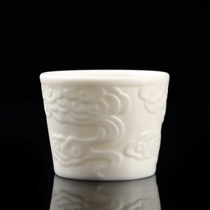 

Yangzhi Jade Unglazed Dehua White Porcelain Xiangyun Master Cup Relief Kung Fu Set Tea Bowl Perso