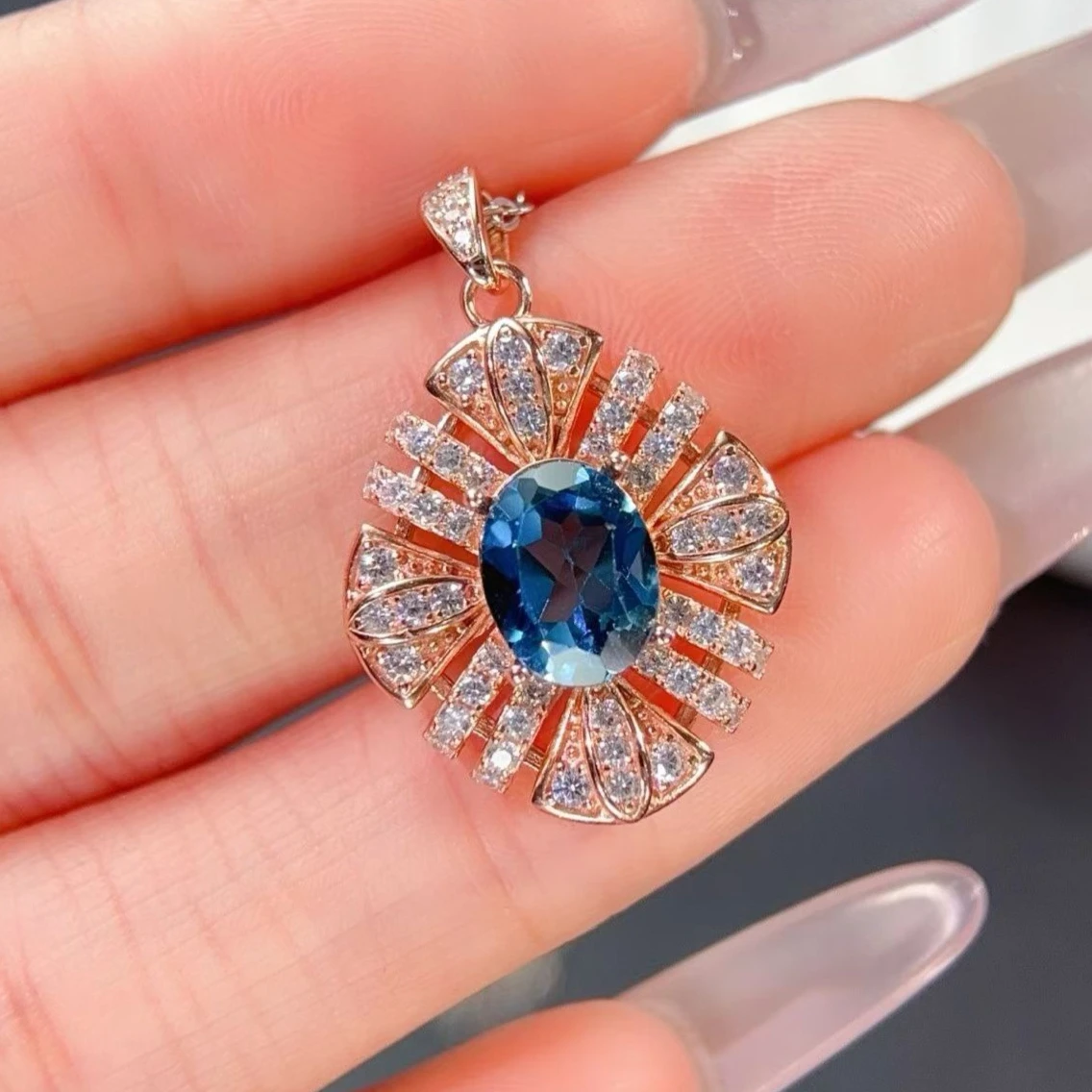 

Certified Natural Topaz Pendant 925 Silver Gemstone Pendant 7x9mm Genuine London Blue Topaz Jewelry for Daily Wear