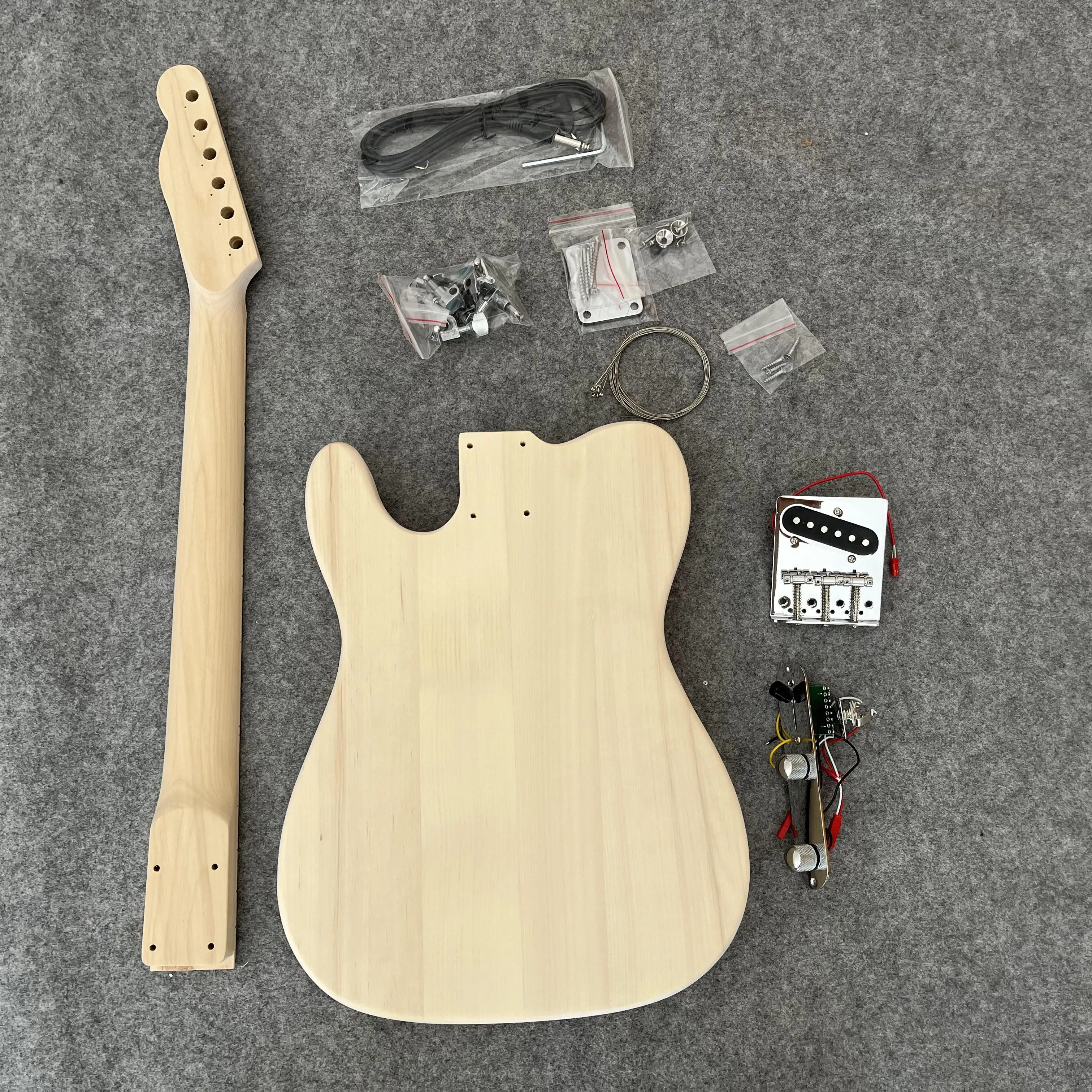 Unfinished TL Electric Guitar Kit with Tiger Stripe DIY Basswood Body Maple Fingerboard Guitarra