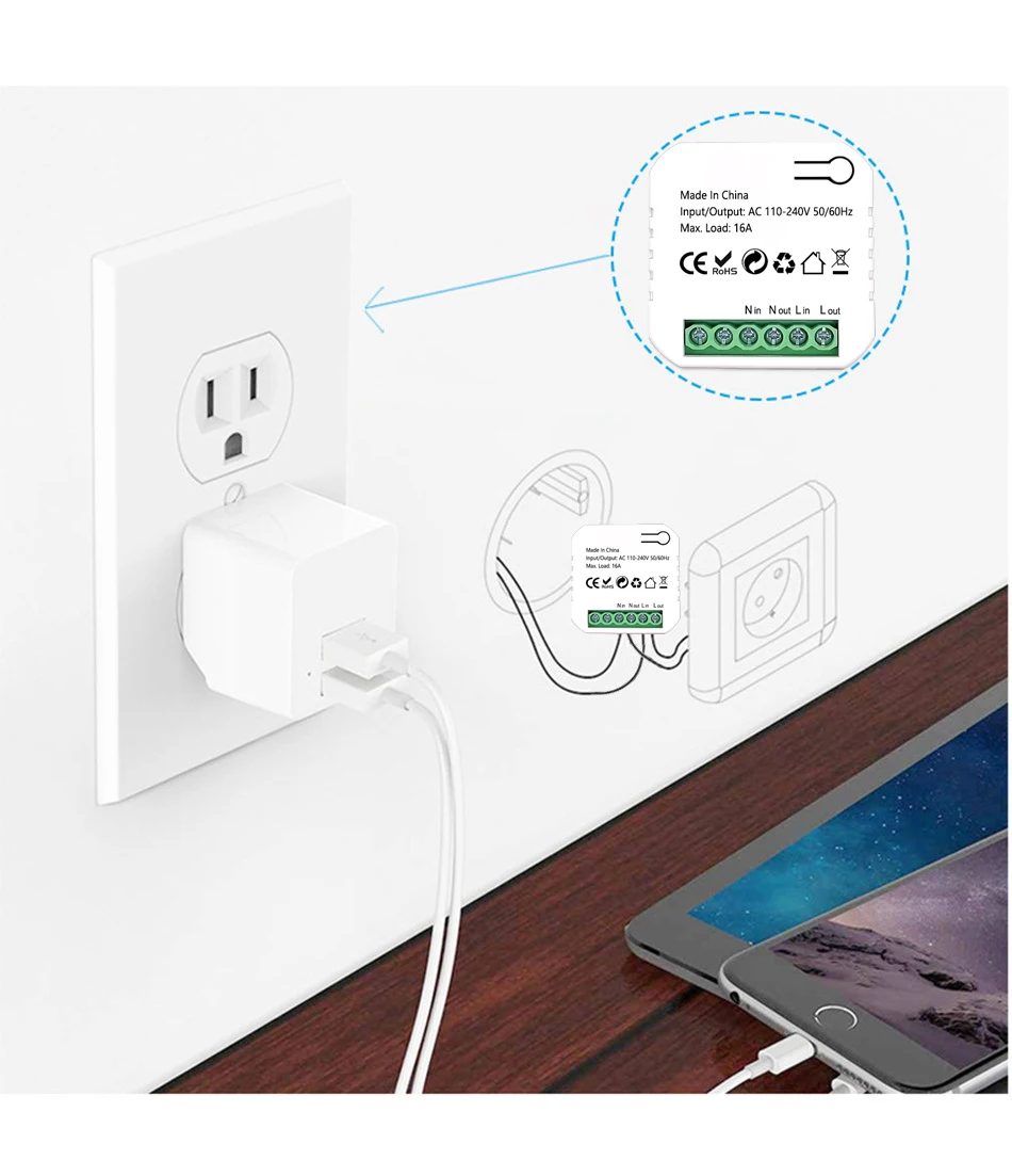 Intelligentes ZigBee-Steckdosenmodul mit kWh-Zähler, Energiemonitor, Timer, 16A Steuerung EIN/AUS, Überlastschutz, unterstützt Google Home und Alexa – Detail 13