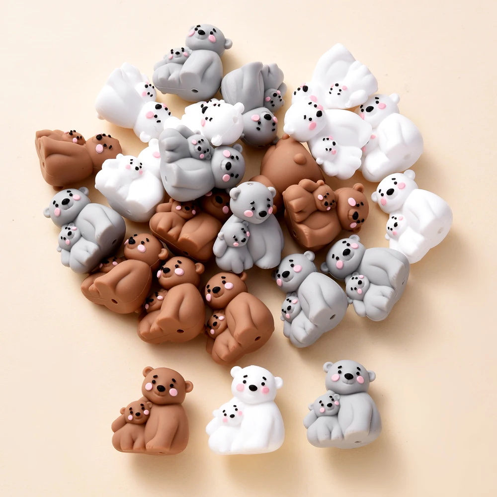 3Pcs Silicone Beads Polar Bear Food Grade Teething Beads For DIY Pacifier Necklace Jewelry Making Baby Products BPA Free