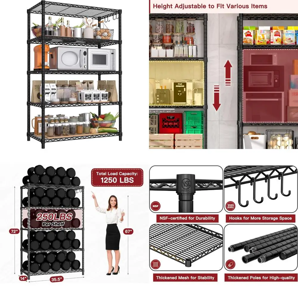 ชั้นวางของโลหะแบบปรับได้ 5 ชั้น สำหรับงานหนัก ได้รับการรับรองมาตรฐาน NSF สำหรับโรงรถ ชั้นวางอเนกประสงค์เหล็ก