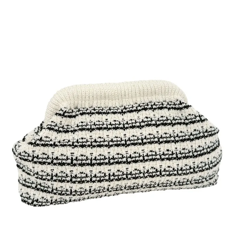 

Модный вязаный черно-белый клатч, маленькая вязанная крючком сумка, вязаный кошелек с клецками, женские тканые повседневные пляжные сумки в стиле бохо