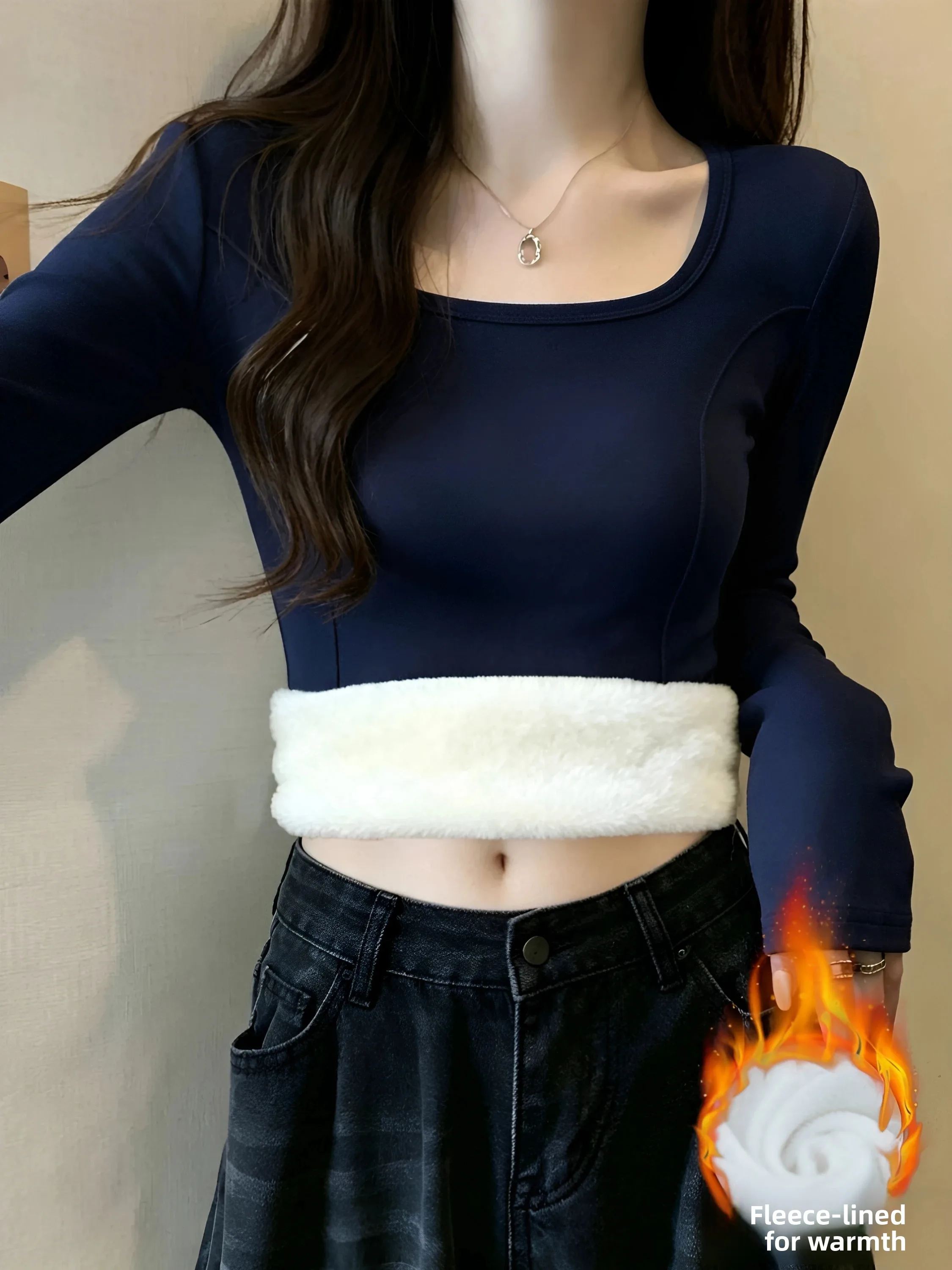 Women's Fleece Lined Thick Long Sleeve Base Shirt Slim Fit Thermal Underwear T-Shirt High Elasticity Comfortable Warmth