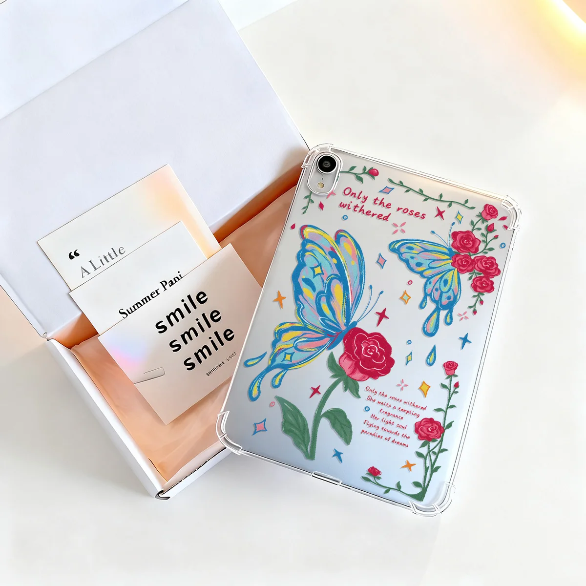 Crystal Clear Tablet Case for Samsung Galaxy Tab S9 S10 FE A9 A11 S7 S8 Plus Cover Rose Colorful Butterfly Romantic Aesthetic - view 2