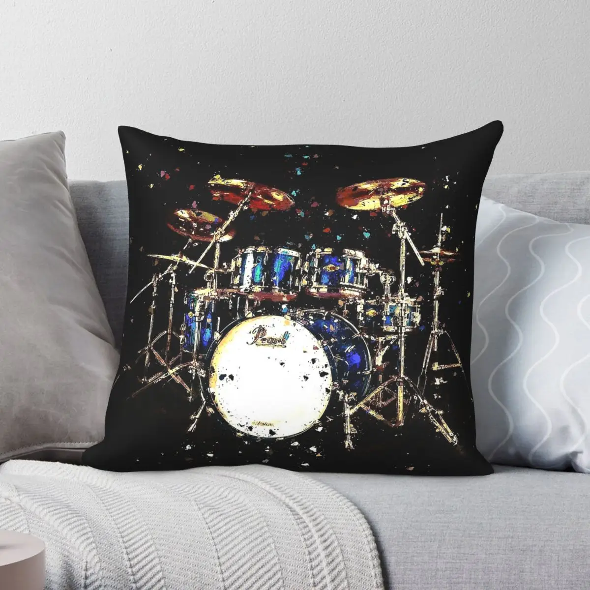 Pearl Drums Square Pillowcase Polyester Linen Velvet Pattern Zip Decor Throw Pillow Case Sofa Cushion Cover