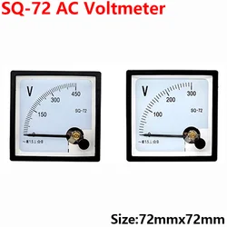 SQ-72 Pointer type AC voltmeter 50V 100V 150V 250V 300V 450V 500V 750V 1000V Range Analog Voltmeter Gauge Panel 72x72mm