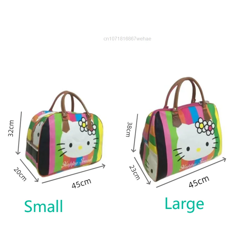 Sanrio Hello Kitty Colorful PU Travel Tote Bag Y2k Women New Portable Cute Cartoon Zipper Travel Bag Large Capacity Luggage Bag