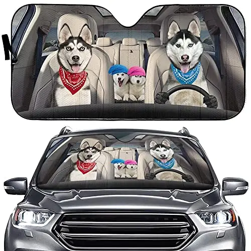 Huskie Dog Driver Sun Shade Siberian Husky Dog Vehicle Shield Car Sun Reflector,Pet Dog Anti-Sunlight Auto Front Window