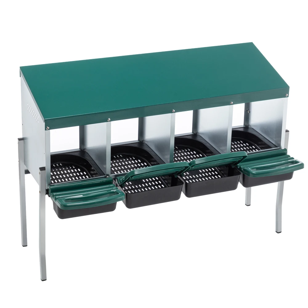 Nichoir à poules vert à 4 compartiments avec pieds et couvercle extérieur pour poulailler, incubateur automatique