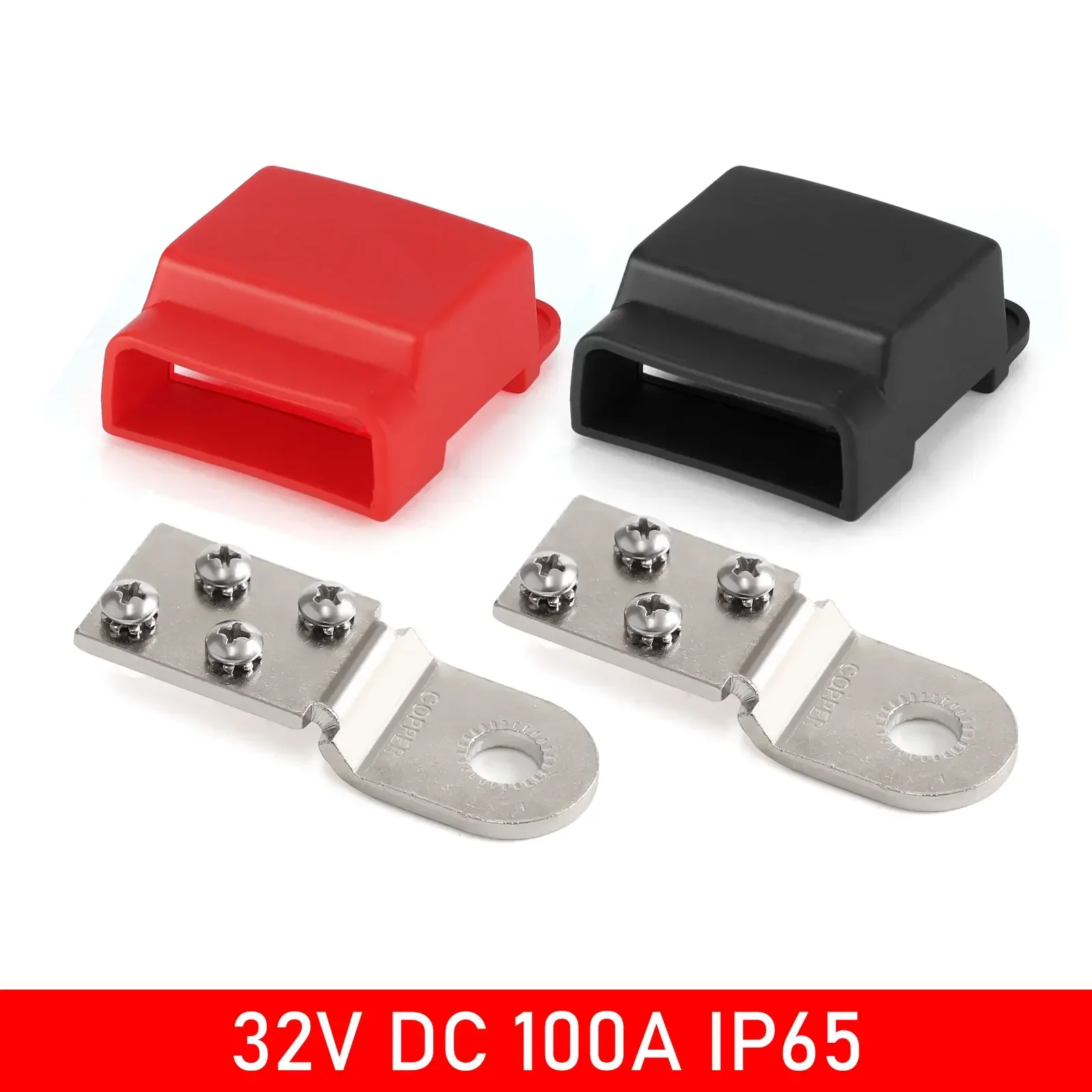 

32V 100A Car Battery Terminal Mount Tin-plated Copper Bus Bars 4x10-24" Positive and Negative With Stainless Screws & Cover