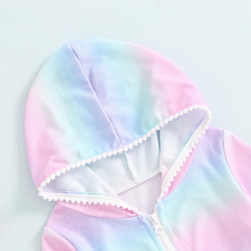 غطاء على ملابس السباحة للفتيات بطباعة قوس قزح ، أكمام طويلة ، هودي بسحاب ، واقي من الطفح الجلدي ، بدلة سباحة للأطفال الصغار ، الأطفال ، الصيف