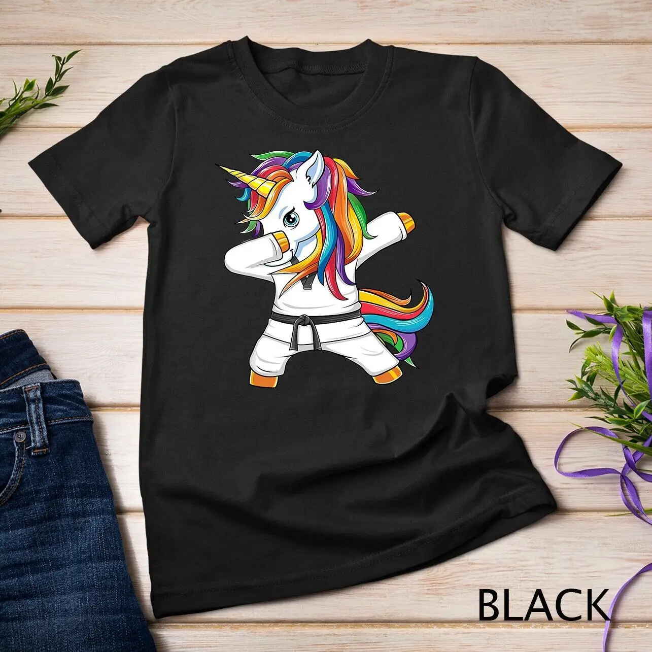 Dabbing Unicorn Karate Taekwondo T-Shirt Kids Girls Gift Unisex T-shirt