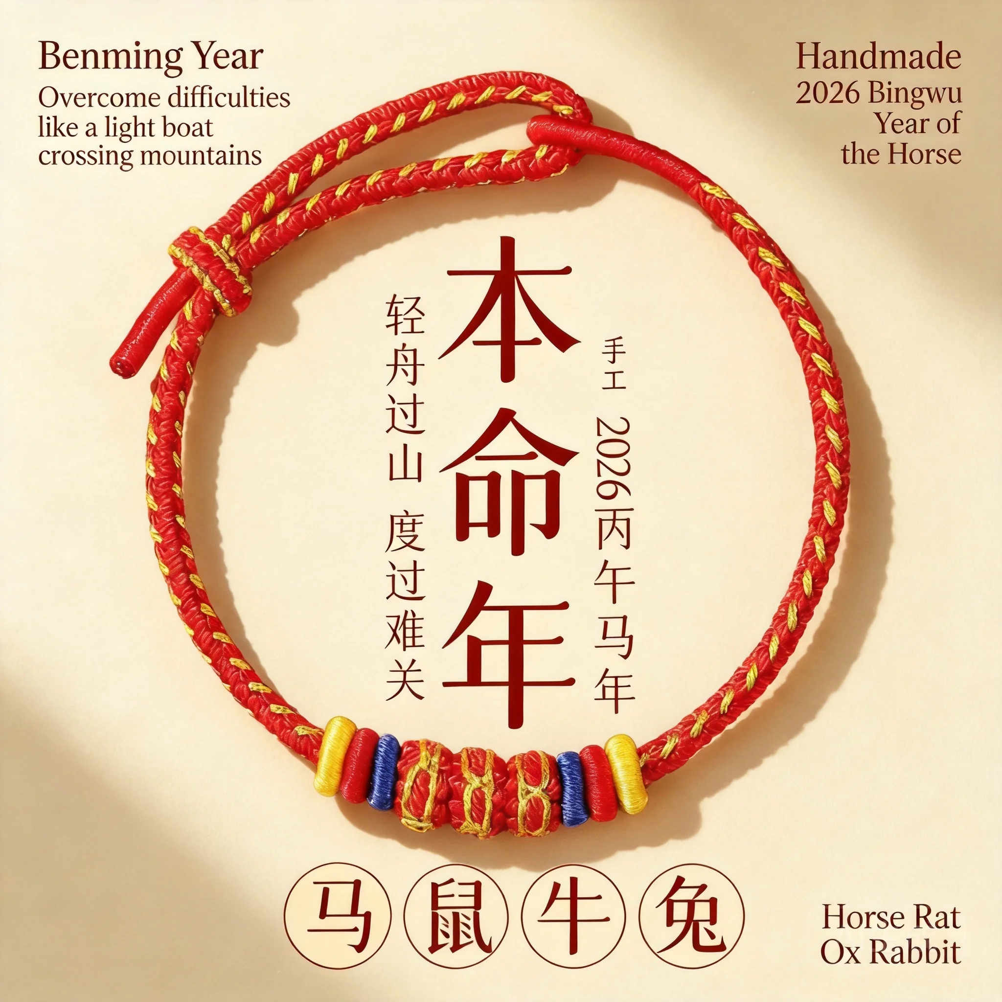 

Chinese Style 2026 Year Of The Horse Lucky Red String Bracelet Handmade Braided Adjustable Fortune Blessing Amulet Jewelry For