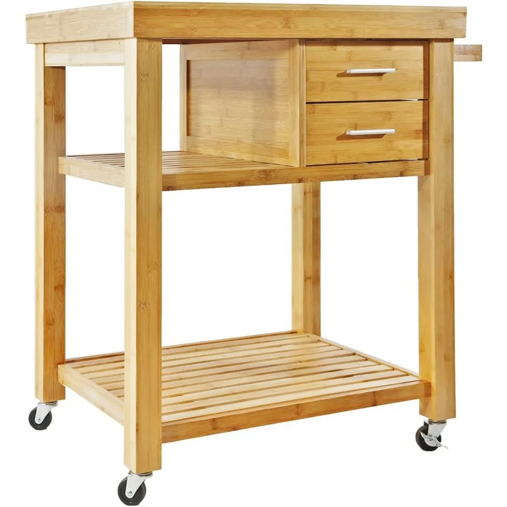 عربة جزيرة المطبخ مع أدراج، أرفف، رف المناشف، عجلات القفل، كتلة الجزار لإعداد الطعام وأدوات المتداول #5