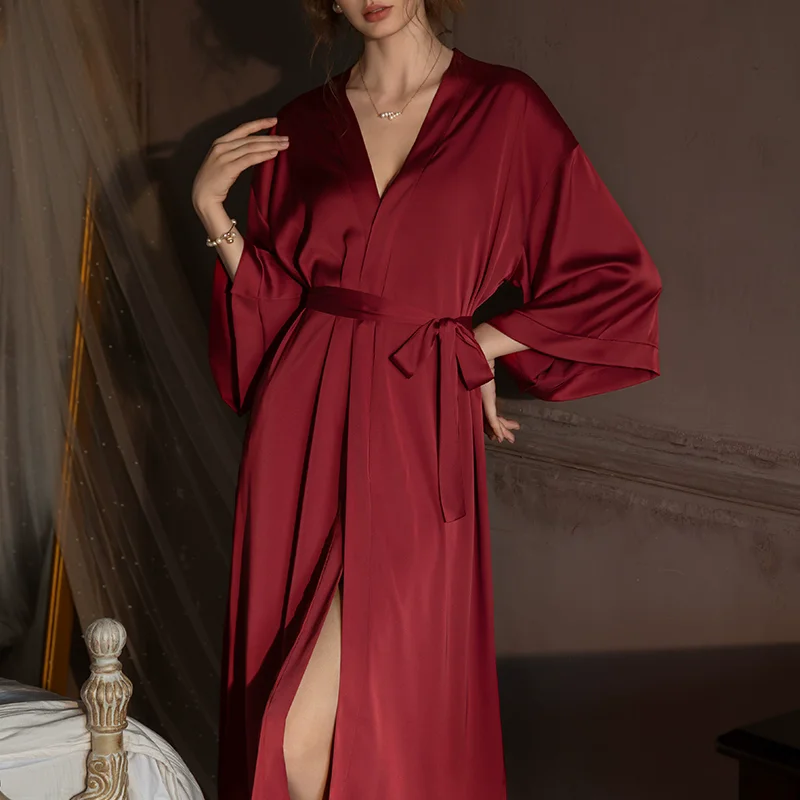 Winsleter-Women Sexy 3/4 Sleeve Night-robe, Solid Lace-up Bathrobe, Simplicity Bride Pajamas Robe, 2025 Spring Summer P4D921CC