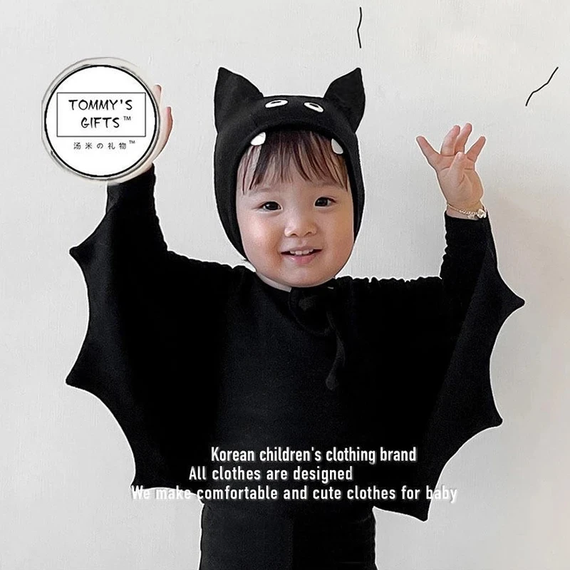 Umorden Korea Style Cute Black Bat Costume for Toddler Infant Baby 6-36M 1-3T Unisex Shirt Pants Set Halloween Fantasia Clothes