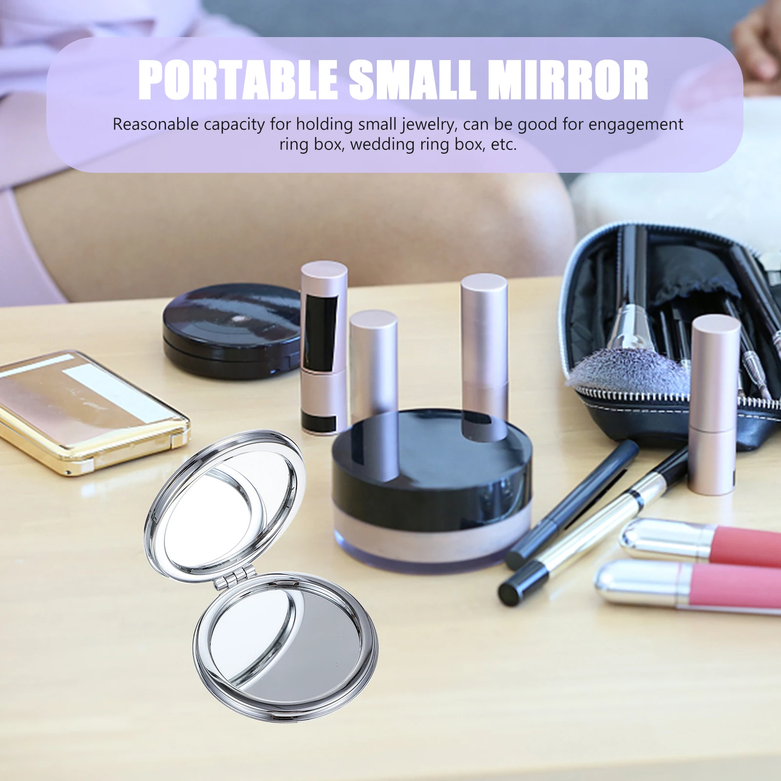 Make-upspiegel met glittereffect Compacte ronde dubbelzijdige draagbare minispiegel voor dames Reizen Outdoor Mode make-upaccessoire