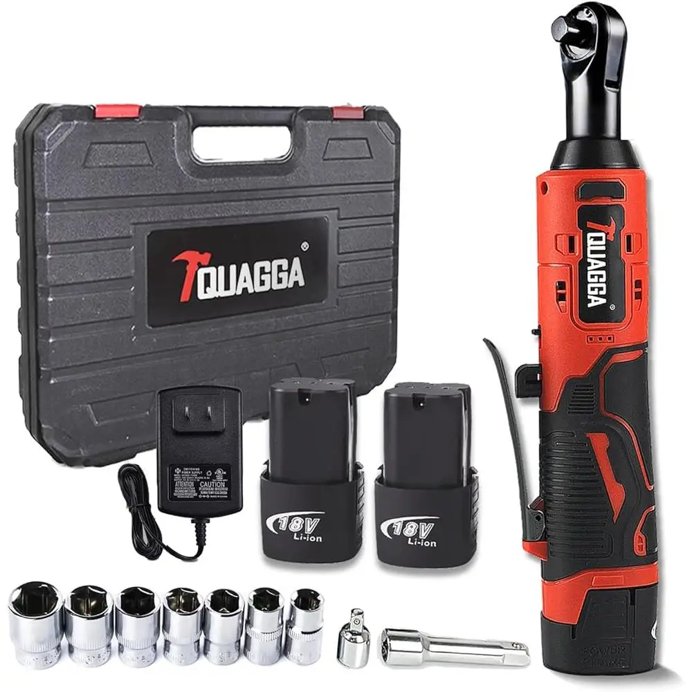 18V Cordless Ratchet Wrench Set 3/8 Power Electric Ratchet 60 Ft-Lbs Torque 2-Pack 2.0Ah Batteries Fast Charger Sockets Carry