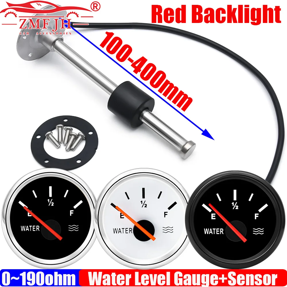 ZMFJH 0-190ohm 52MM Water Level Gauge RED Backlight Water Meter Indicator Car Boat Yacht Water Level Sensor 100-500MM Optional