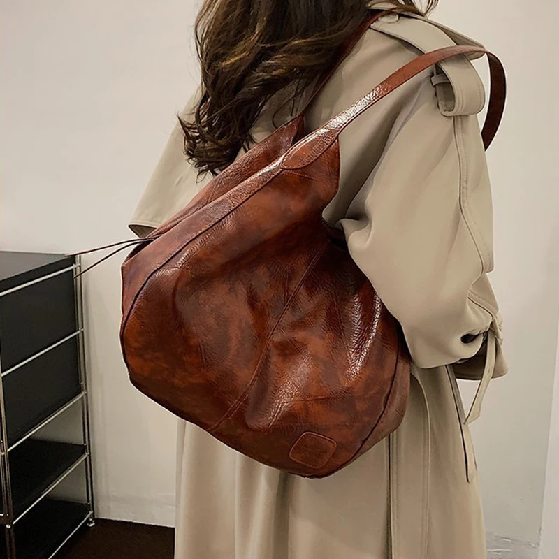 Vintage Women's Bag PU Leather Large Capacity Marble Grain Shoulder Bag Daily Commuter Handbag Shopping Totes