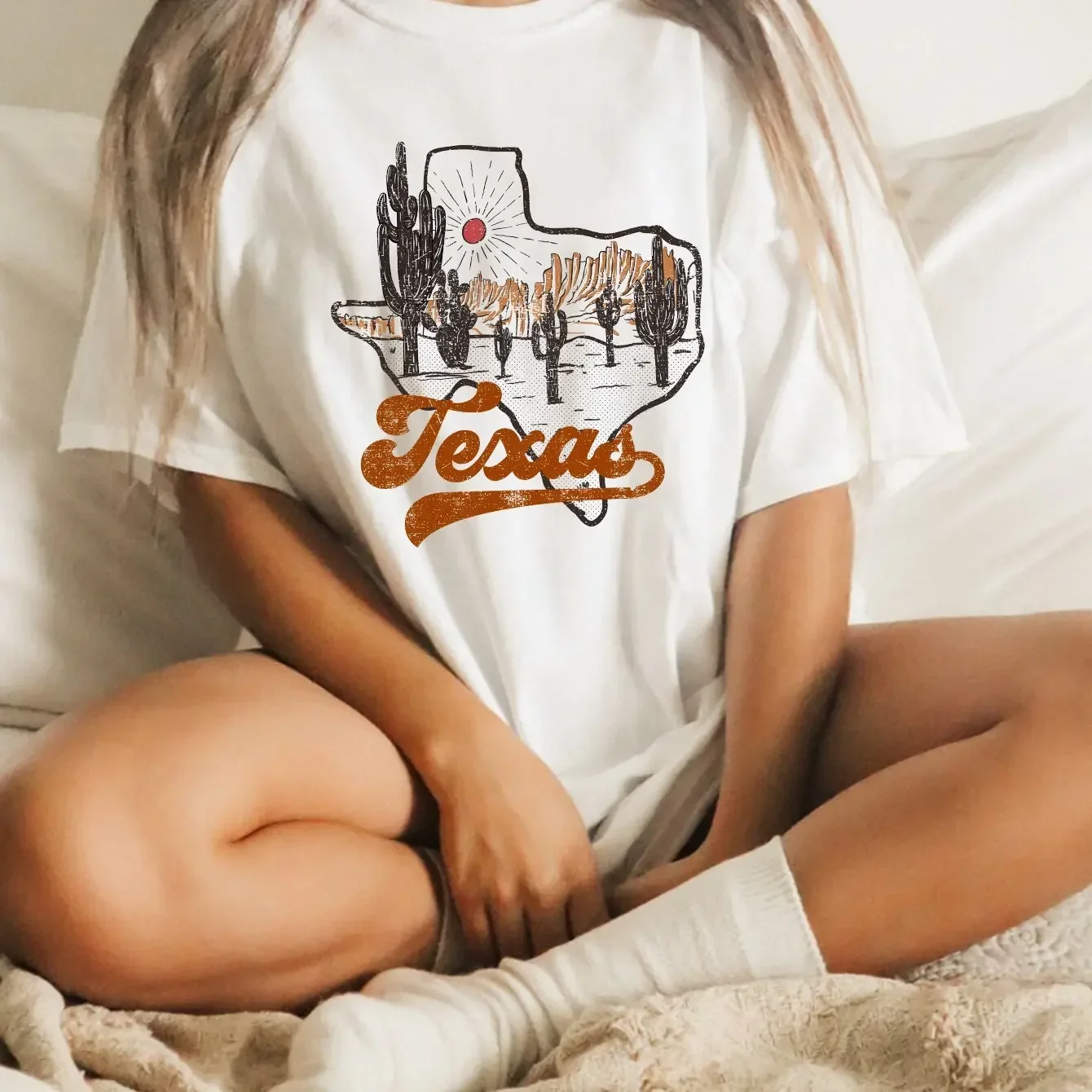 

Техасская Повседневная футболка, женский топ с коротким рукавом и круглым вырезом с буквенным принтом, легкая эластичная винтажная повседневная одежда, футболки