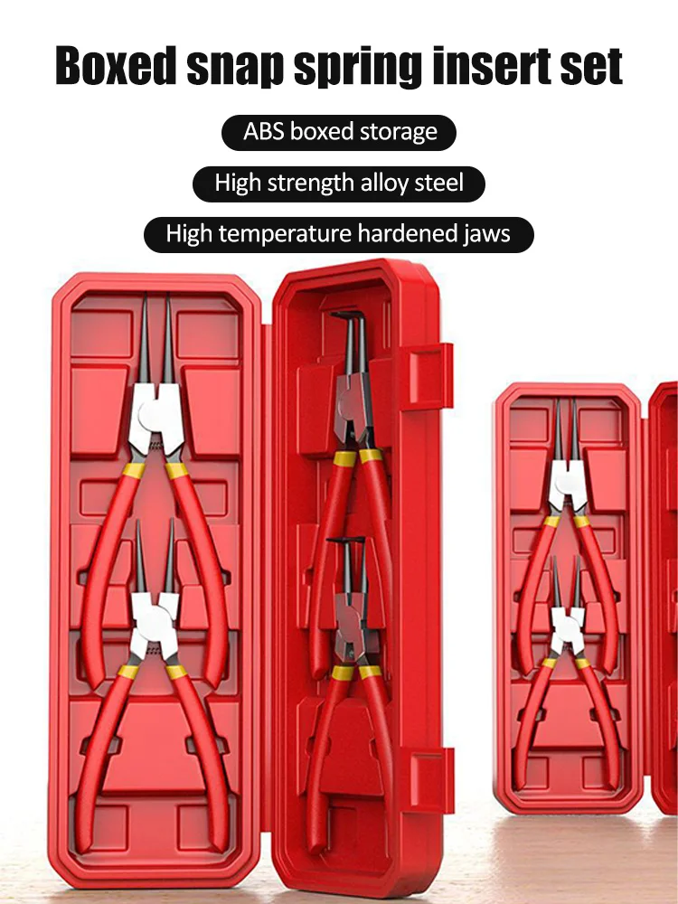 Circlip Pliers Set High Strength Alloy Steel Polished Heads Chemically Slip Resistant Quick Distinction with Storage Box