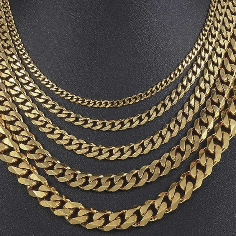 10 Pieces Stainless Steel Cuban Link Necklace for Men or Women Tarnish Free Gold Color Curb Necklace Choker Jewelry Gift