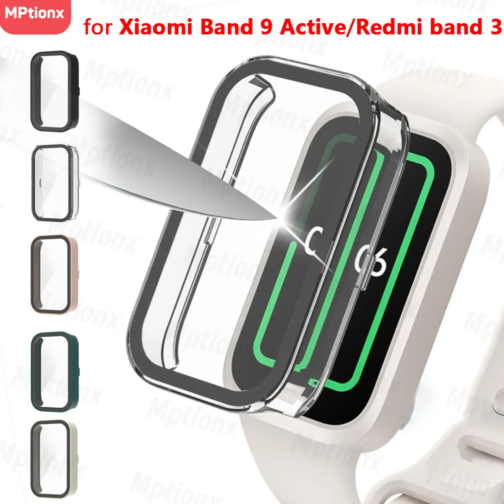 Закаленное стекло + чехол для Xiaomi Smart Band 9, активная защитная пленка для экрана, защитный чехол-бампер от царапин для Xiaomi Redmi Band 3