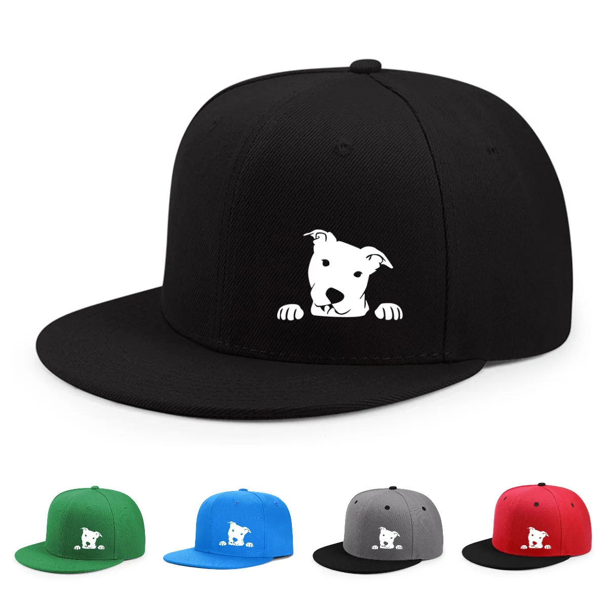 Peeking Dog Graphic Flat Brim Cap Unisex Hip Hop Casual All-Match Outdoor Hat