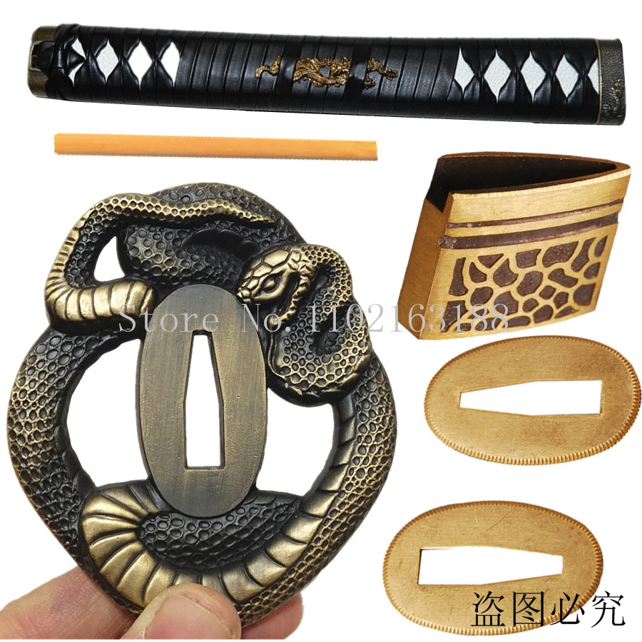 A Set Python Tsuba+Menuki+Fuchi+Kashira+Handle+Habaki+Seppa For Japanese Samurai Sword Katana/Wakizashi/Tanto Guard Fittings