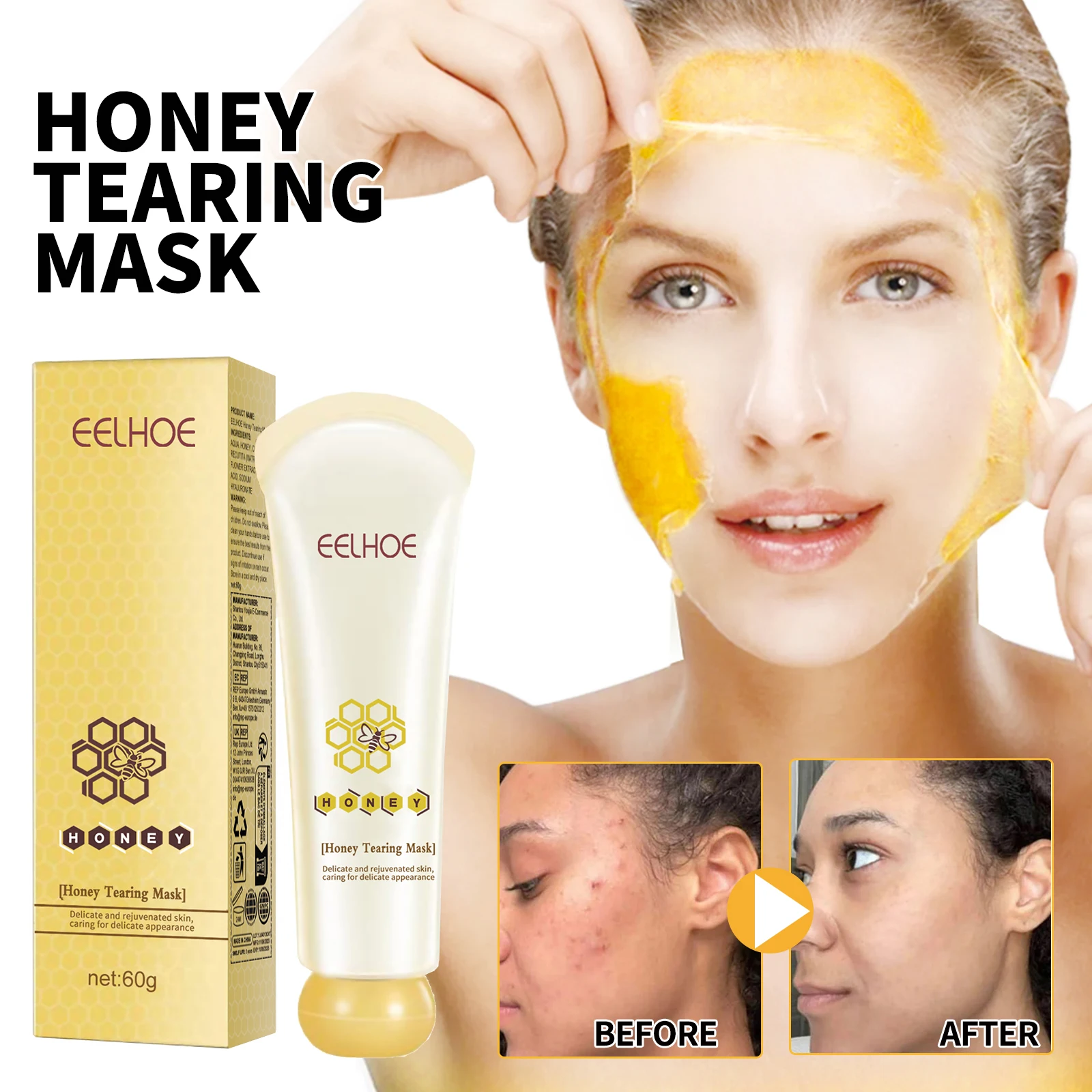 Honey Peel-off Mask Deep Pore Cleansing Remove Blackheads & Absorb Impurities Purify Skin Exfoliate Facial Skin Smear Type Mask