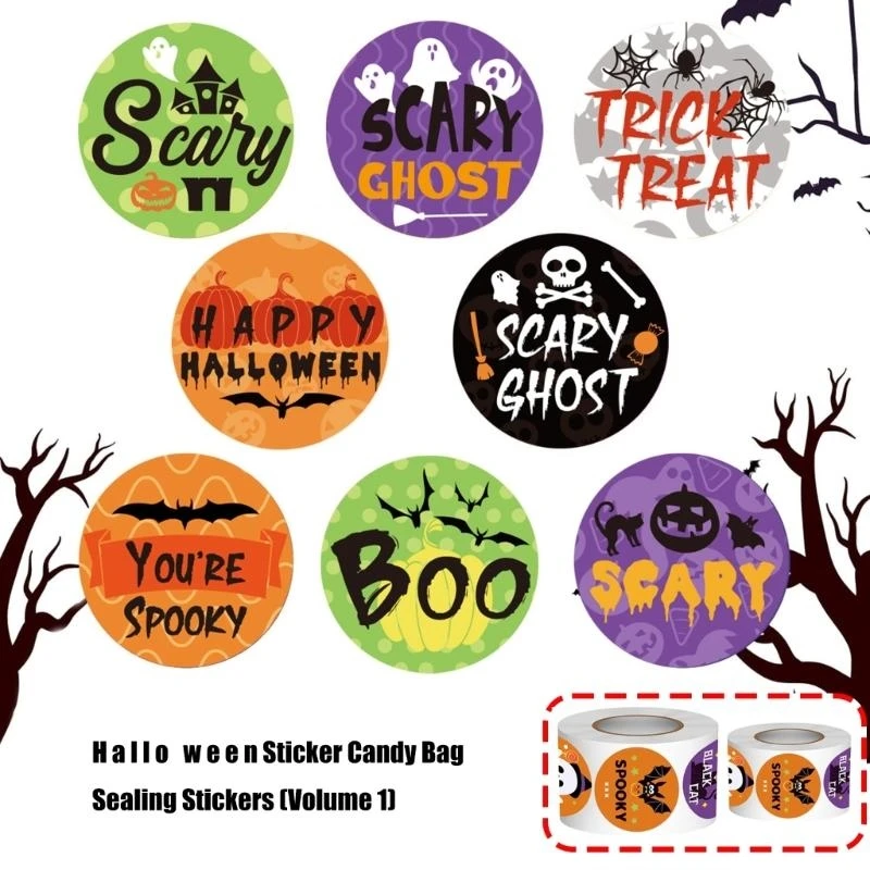 Halloween Party Sticker Candy Bag Seal with Pumpkins Ghostly Bat Designs And Secure Adhesion Gift Packaging Label