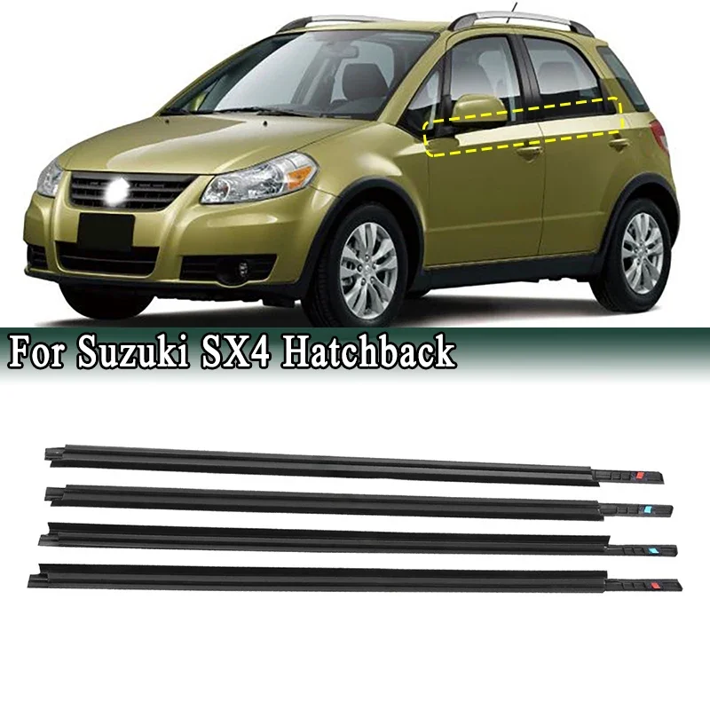 4Pcs Window Weatherstrip For Suzuki SX4 Hatchback Outer Door Glass Moulding Trim Sealing Belt Weather Stripers 83811-56K00-000