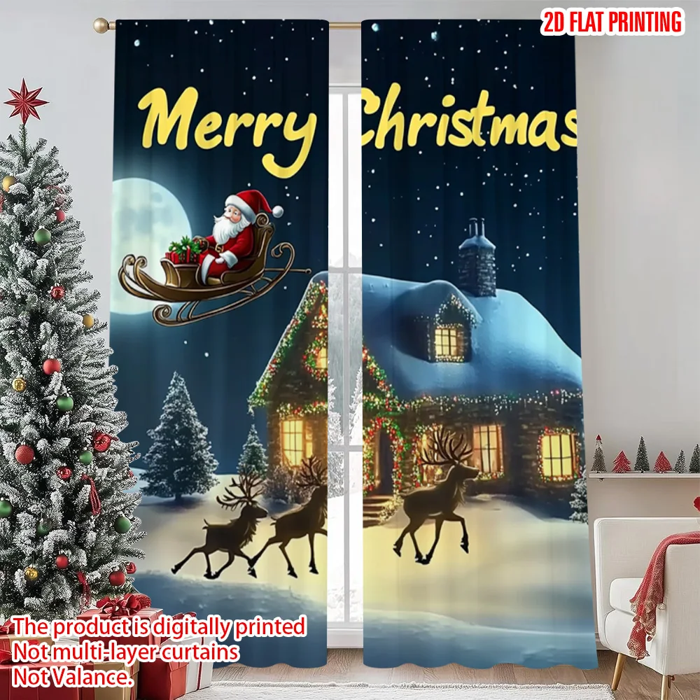 

2pcs 2D flat printing Christmas Drapes Merry Christmas night Versatile Fabric Without Electricity Festive Wall Decor Use for