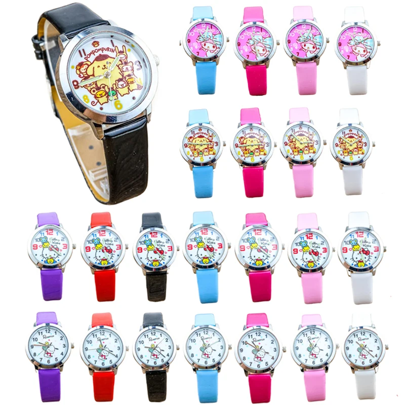 Miniso Anime Cartoon Sanrio Melody Hello Kitty Pochacco Ronde Quartz Jongens Meisjes Student Horloge Kinderen Lederen Riem Horloge Geschenken