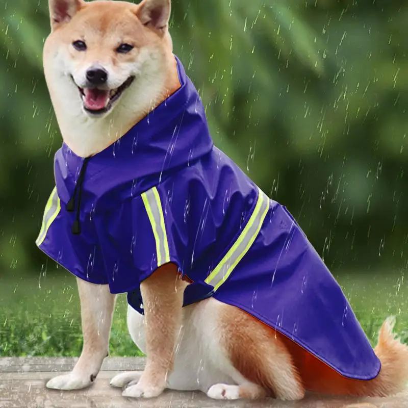 Dog Raincoat Easily Wearable Pet Rain Jacket Adjustable Hooded Pet Coat Poncho With Reflective Strip High-Visibility Breathable