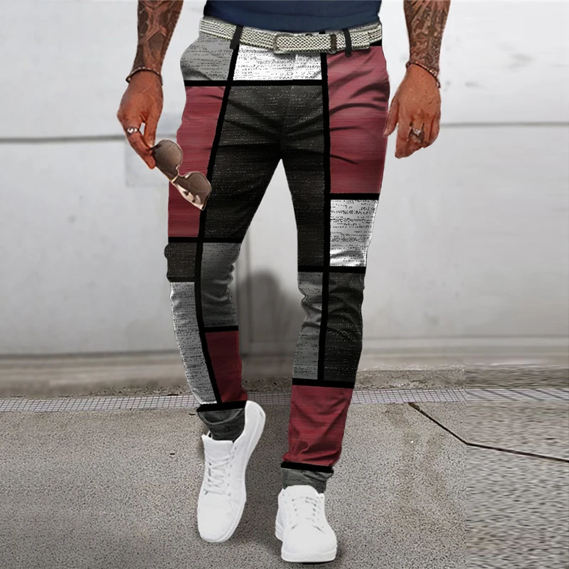 New Men's Summer Pants plaid 3D Printed Comfortable Business Pants Fashion Casual Quick Drying Straight Pants Suit Pants