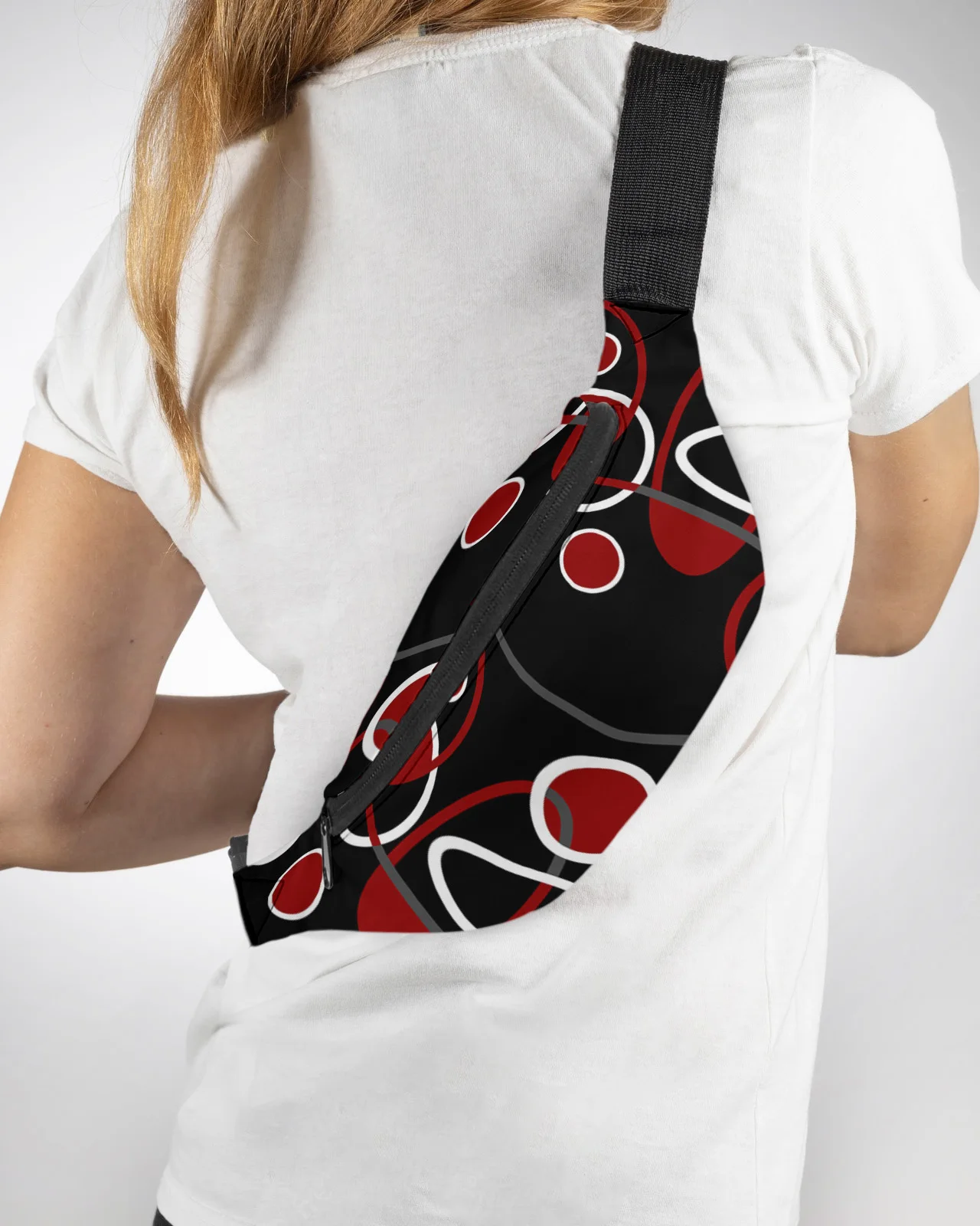 

Red Black Geometric Abstract Lines Men Women Waist Bag Fanny Pack Purse Phone Belt Bag Wallet Pouch Waterproof Banana Hip Bags