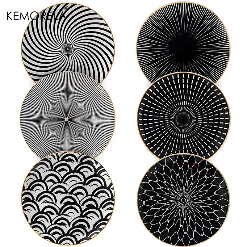6PCS Tableware Phnom Penh Geometry Tableware 6/10 Inch Ceramic Dinner Plate Dish Porcelain Salad Plate Steak Serving Plate