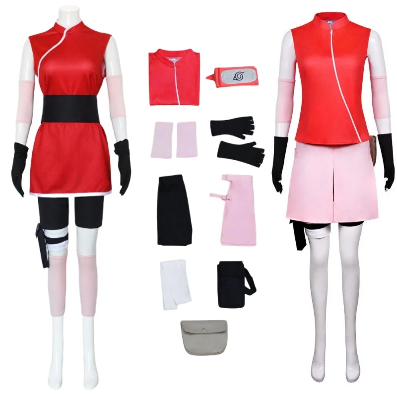 Haruno Sakura Cosplay Volledige Set Van Kleding Pak Pruik Vrouwelijke Ninja Haruno Kostuum Halloween Kostuums Voor Vrouwen Anime Haruno Sakura