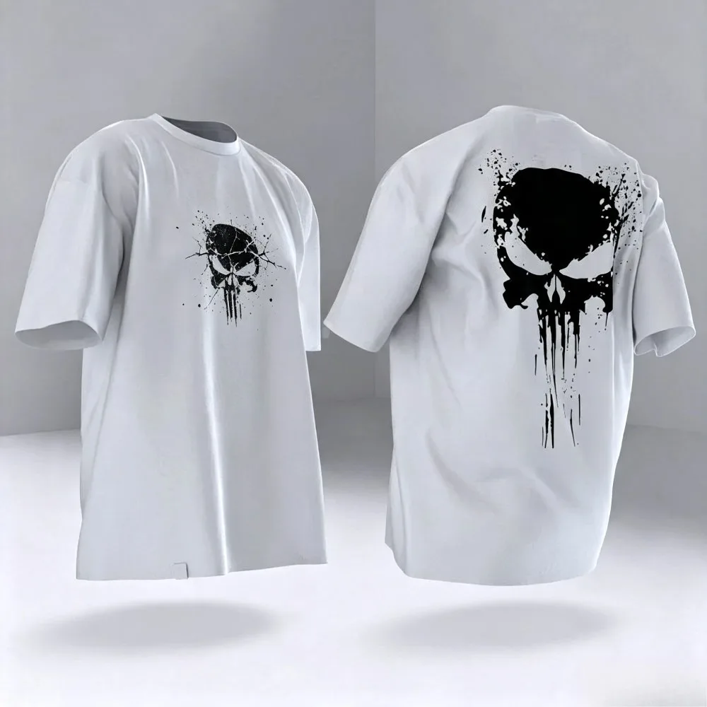 Splatter Drip Skull Graphic Print Men T-Shirt Gothic Oversized Casual Streetwear Short Sleeve Tee