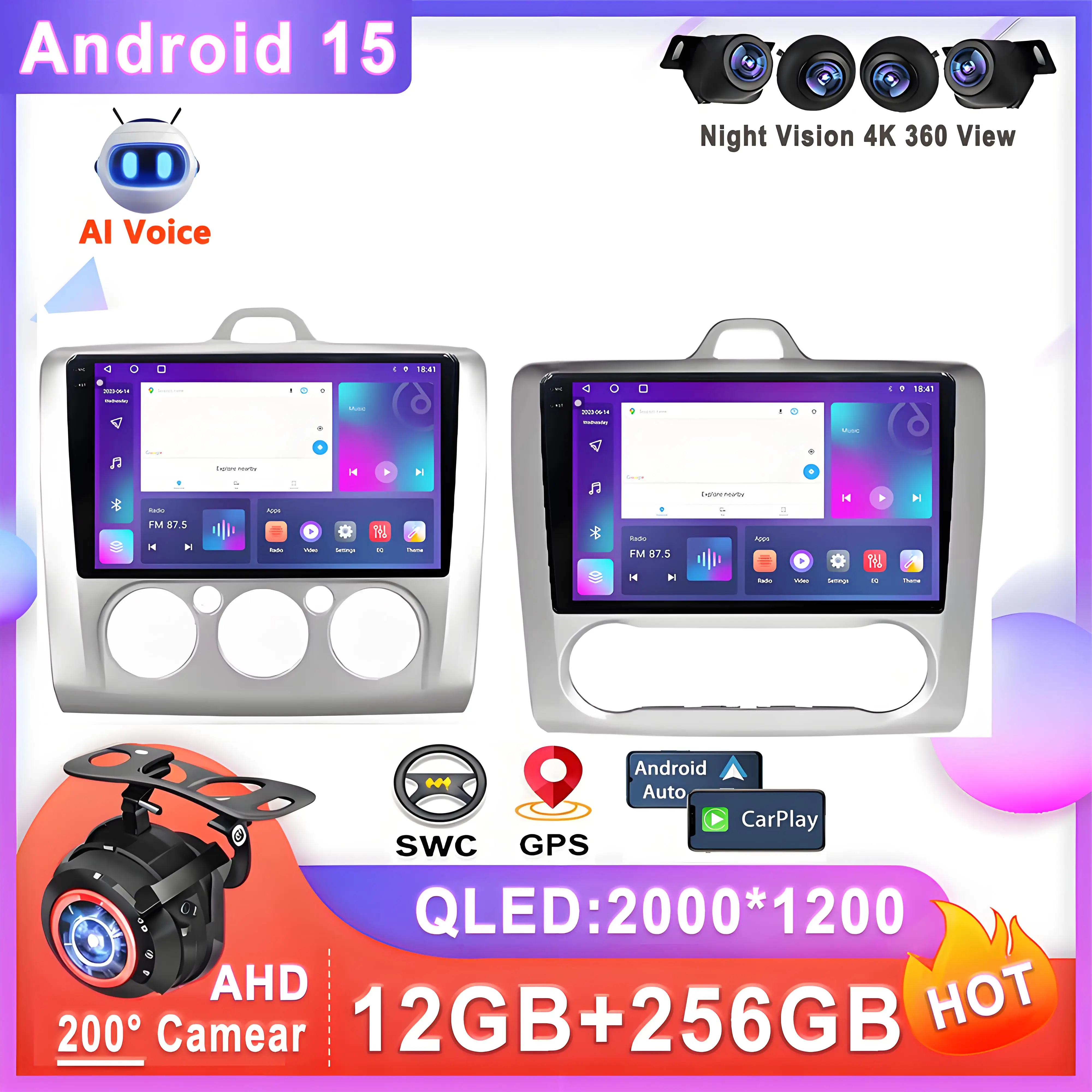 

Android 15 Car Stereo for Ford Focus 2 Mk 2 2004-2011 Multimedia Navigation Stereo GPS Monitor Screen TV Video Player Auto 5G BT