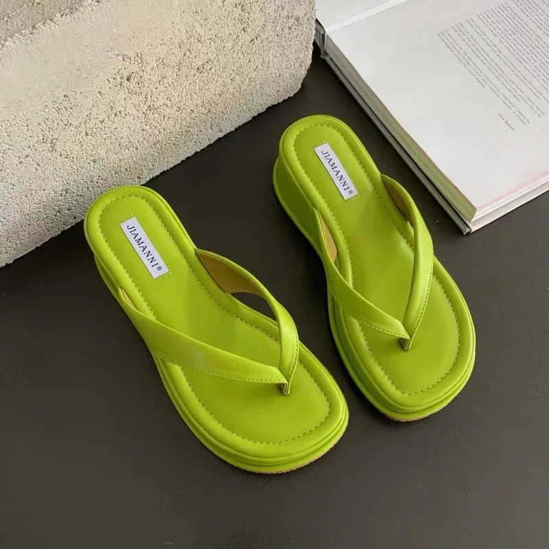 2024 Summer New Slipper Fashion High Wedges Heel Ladies Casual Slip On Flip Flops Outdoor Vaction Sandal