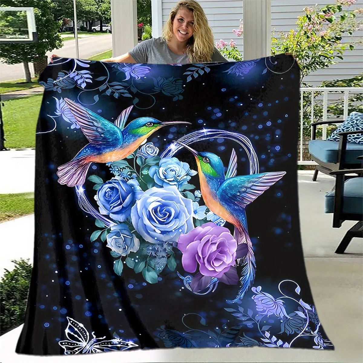 Hummingbird Series digital-printed polyester Bedroom velvet flannel cover blanket Fleece soft sofa cover blankets for beds