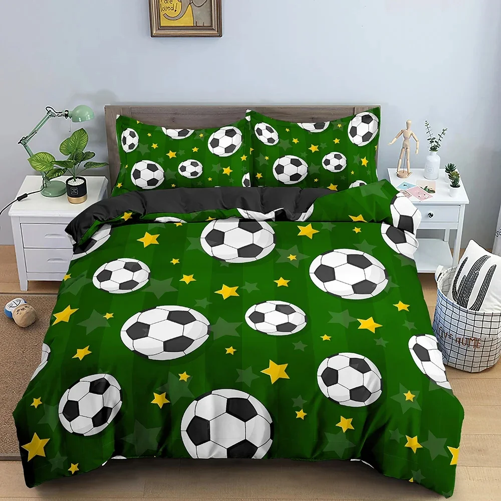 Ensemble de housse de couette en polyester imprimé pour garçons et filles, ensemble de literie de sport pour adolescents, basket-ball et football, taille Queen et King