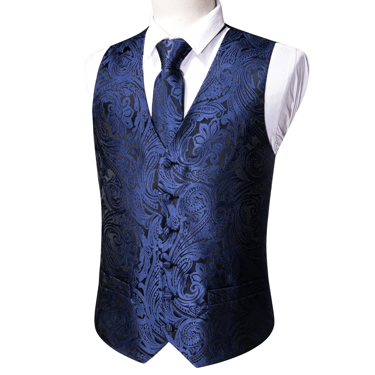 Barry.Wang gilet da uomo in seta Jacquard verde blu rosso oro rosa gilet cravatta Hanky gemelli Set giacca da lavoro senza maniche da sposa