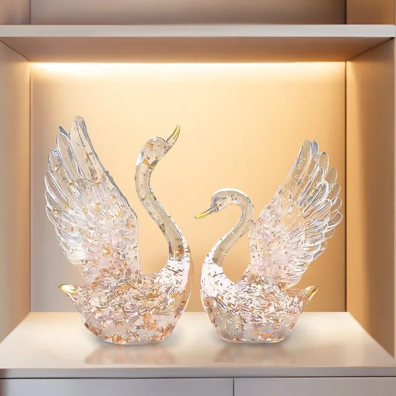Luxury Gold Foil Swan Decor Elegant Home Ornament for Living Room TV Cabinet Wedding Gift
