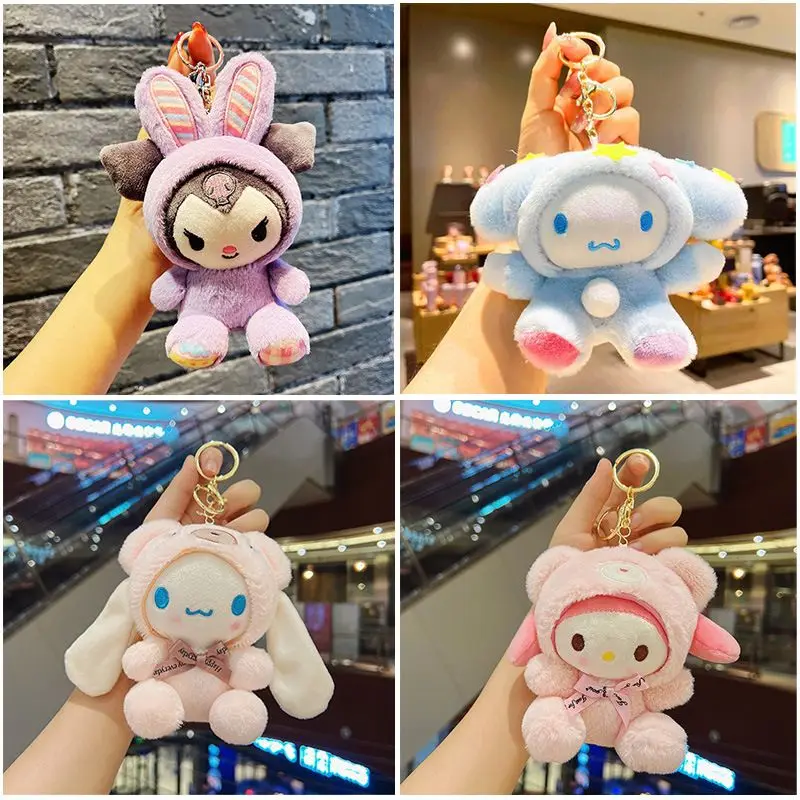 

Sanrio Become A Bear Plush Keychain Cinnamoroll Anime Keychains Cute Girl 키링 Kawaii Room Decor Holiday Gifts Toys For Girls Baby